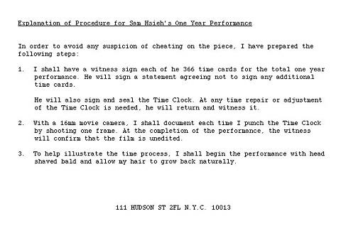 Tehching Hsieh »One Year Performance 1980–1981 (Time Piece)« | Erläuterung