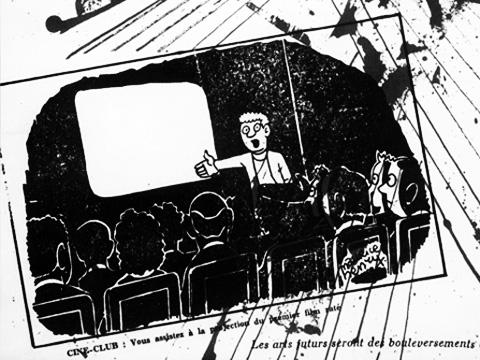 Guy Debord »Geheul für Sade« | zeitgenössische Karikatur zur Uraufführung (Detail)