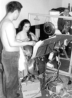 Cellist Charlotte Moorman, with Nam June Paik, 1965 (Photo: Hanns Sohm)