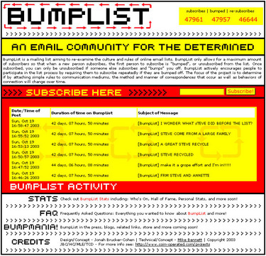 Jonah Brucker-Cohen »BumpList« | Bumplist Screenshot