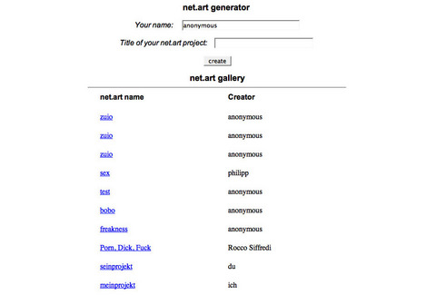 Cornelia Sollfrank »Net Art Generator« | Net Art Generator I, Screenshot